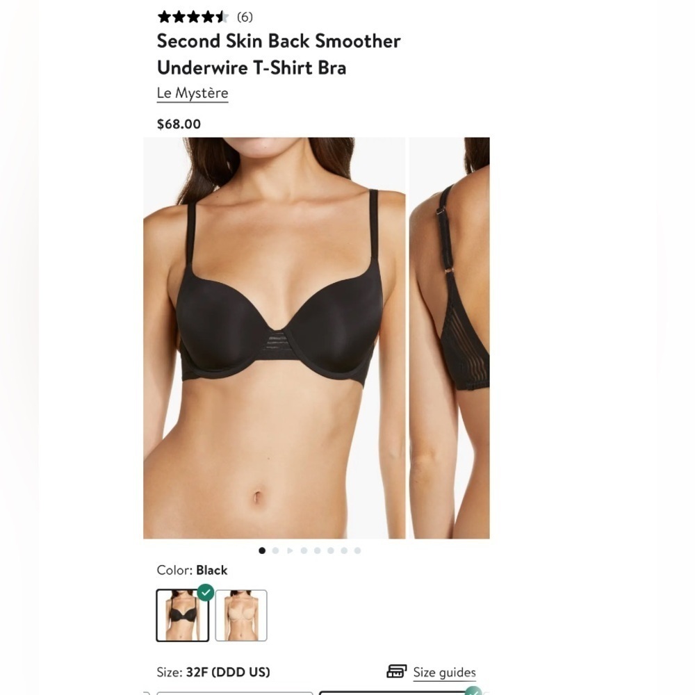 Le Mystere New T Shirt Bra Back Smoother Underwire Second Skin Black Size 32F - Picture 4 of 13
